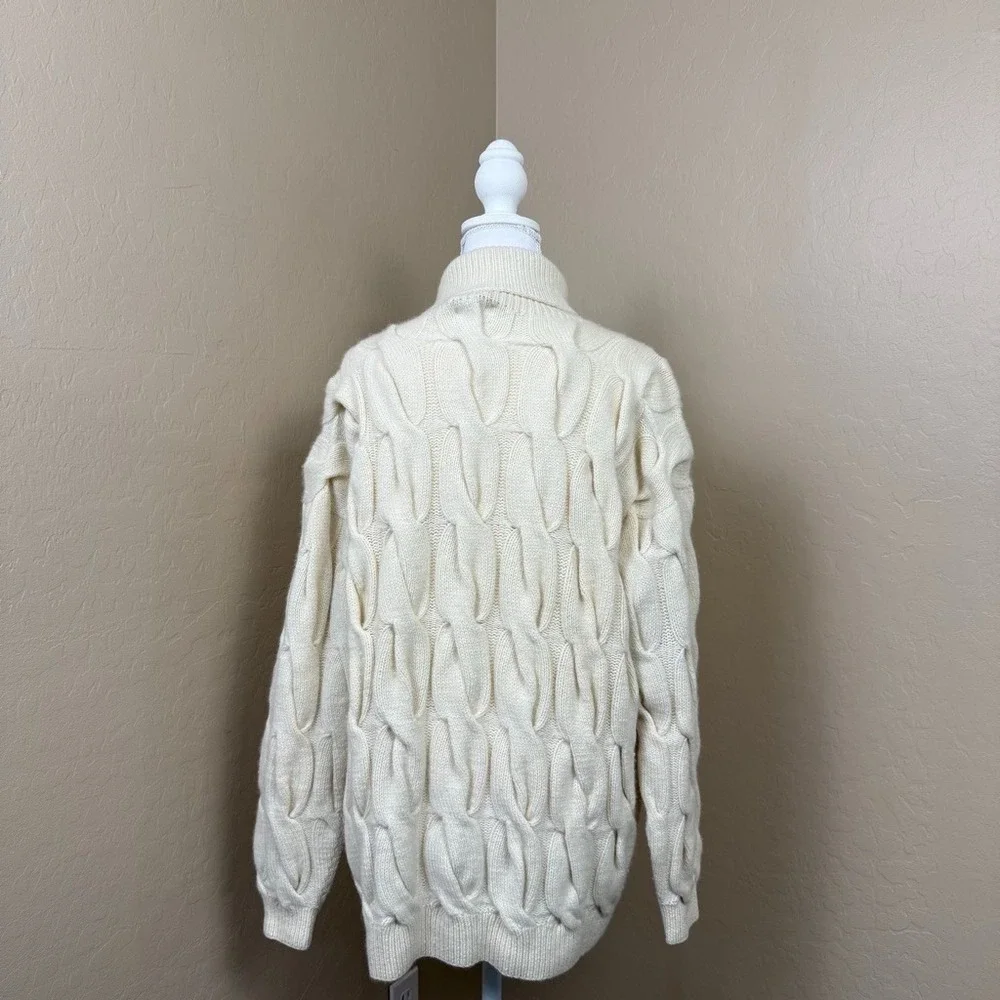 90s Vintage I. Magnin 100% Cashmere Sweater L Cream Cable Knit Turtleneck